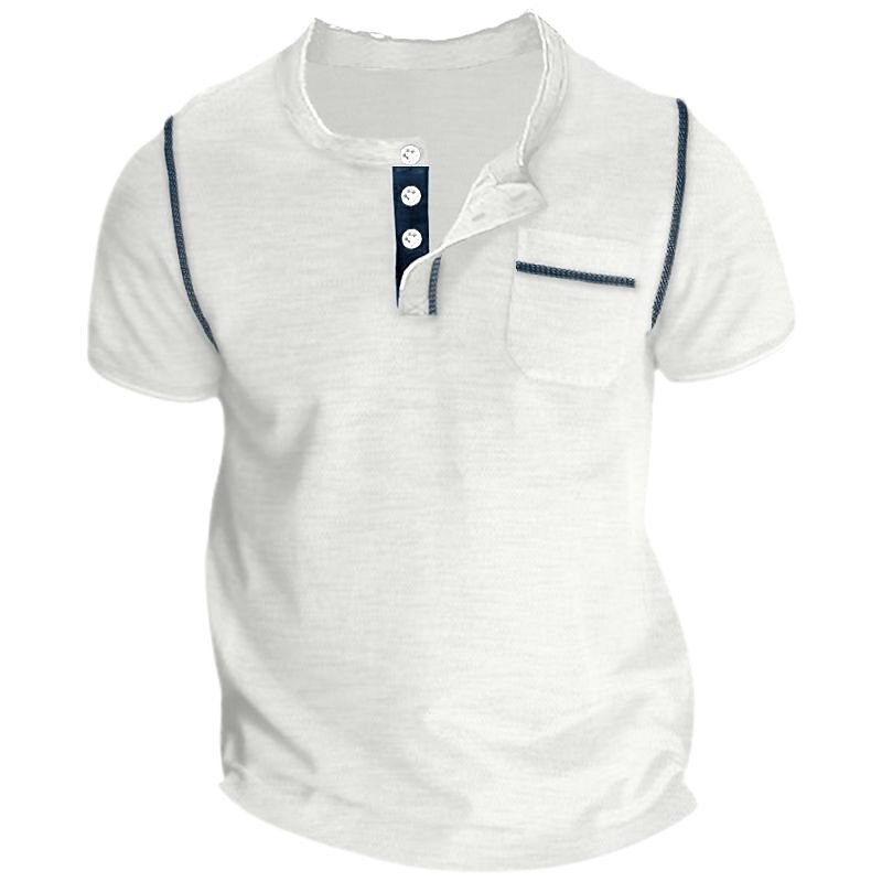 Men's Button T Shirt T Shirt Henley Shirt Tee Top Short Sleeves Henley Summer Plain Fashion Designer Basic Vacation Street Going out Black White Navy Blue Top Tee for Men4