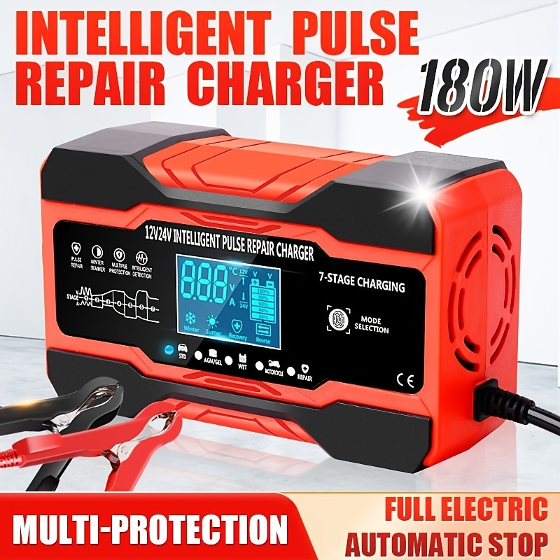 10-Amp Car Battery Charger 12V And 24V Smart Fully Automatic Battery Charger Maintainer Trickle Charger For Lawn Mower Boat Marine Lead Acid Batteries