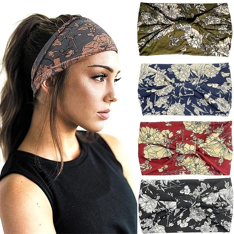 Boho Headbands Wide Knot Hair Scarf Floral Printed Hair Band Elastic Turban Thick Head Wrap Stretch Fabric Cotton Head Bands Thick Fashion Hair Accessories For Women3
