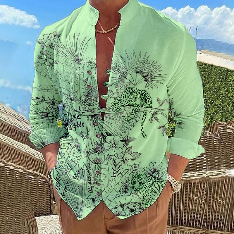 Men's Floral Shirt Button Up Shirt Long Sleeve Fashion Designer Casual Vacation Daily Going out Fall Autumn / Fall Spring & Summer Stand Collar Print White Yellow Pink Blue Green4