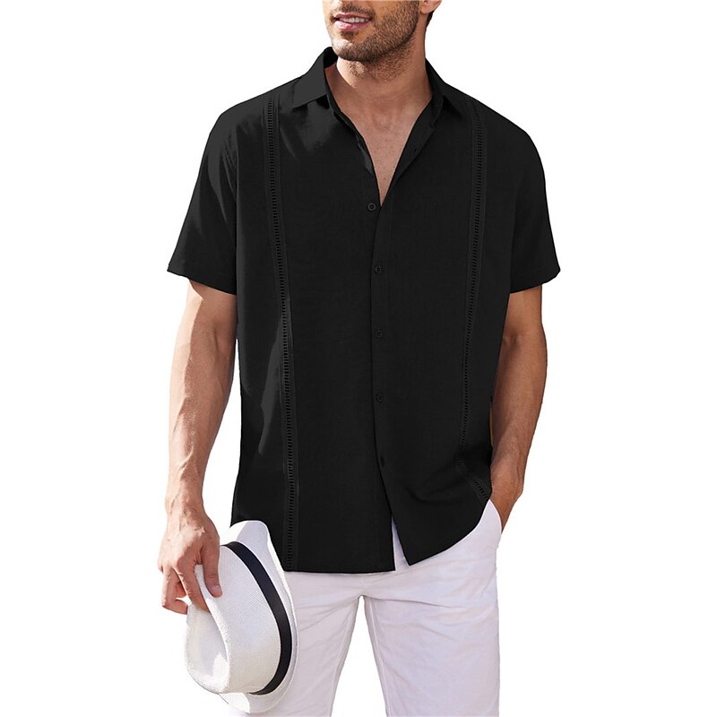 Men's Shirt Summer Shirt Casual Shirt Beach Shirt Button Up Shirt Black White Dark Blue Gray Short Sleeve Plain Lapel Vacation Daily Clothing Apparel Cotton Cotton Blend Fashion Casual Comfortable4