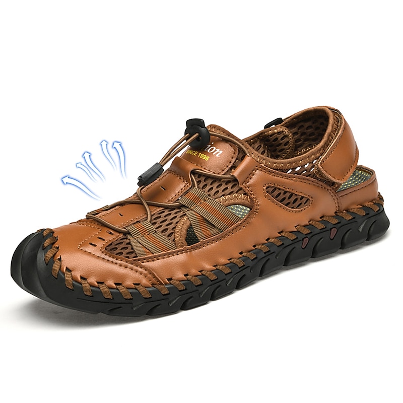 Men's Breathable Faux Leather Outdoor Sandals – Closed Toe Sport Fisherman Shoes with Adjustable Elastic Laces for Hiking, Walking & Casual Summer Wear3
