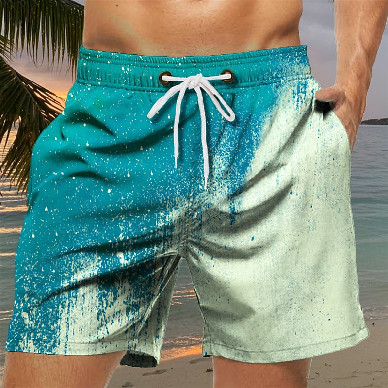 Men's Color Gradient Graphic Prints Swim Trunks Swim Shorts Board Shorts Mid Waist Hawaiian Boho Casual Daily Holiday Drawstring with Mesh lining Elastic Waist Designer Clothing Apparel3