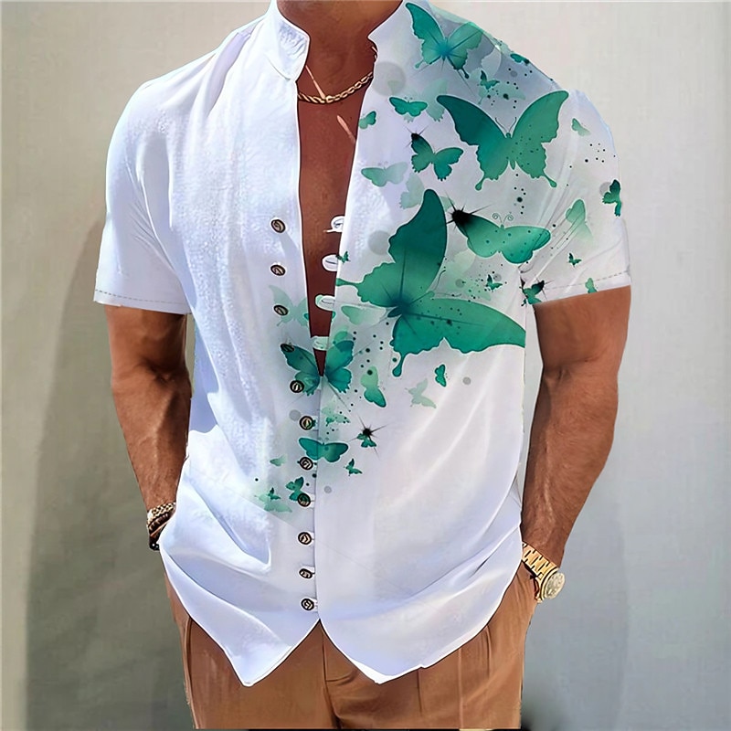 Men's Butterfly Shirt Button Up Shirt Short Sleeve Fashion Streetwear Designer Outdoor Casual Daily Spring & Summer Stand Collar Print Yellow Blue Purple Green Gray4