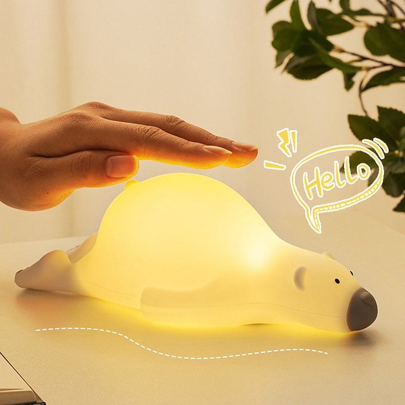 Lazy Bear LED Night Light Silicone Dimmable USB Rechargeable Lamps For Kid Baby Gift Cartoon Cute Animal Night Lamp Touch4