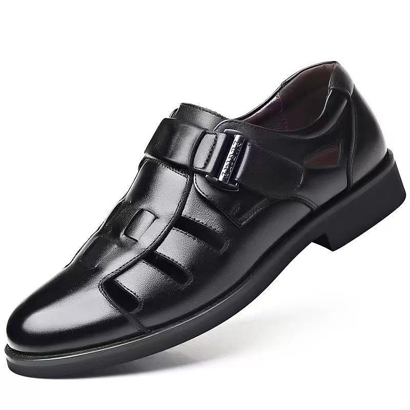 Men's Brown Faux Leather Cut-Out Sandals with Adjustable Buckle, Stylish Breathable Dress Shoes for Summer and Casual Wear4