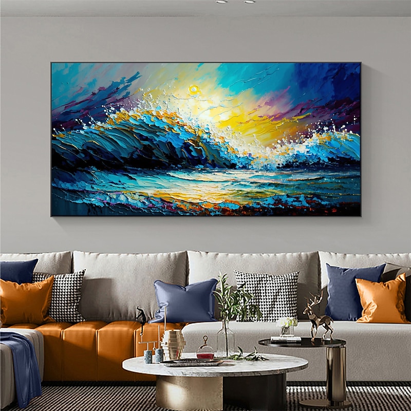 Handmade Oil Painting Canvas Wall Art Decor Original Sunset Abstract Sea View Painting for Home Decor With Stretched Frame/Without Inner Frame Painting 5