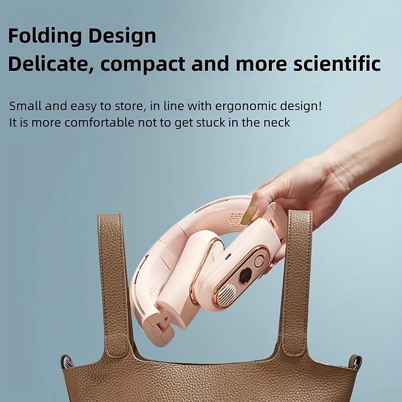 Foldable Neck Fan with 4000mAh Battery – USB Rechargeable Bladeless Cooling Fan with Quiet Operation for Outdoor Use4