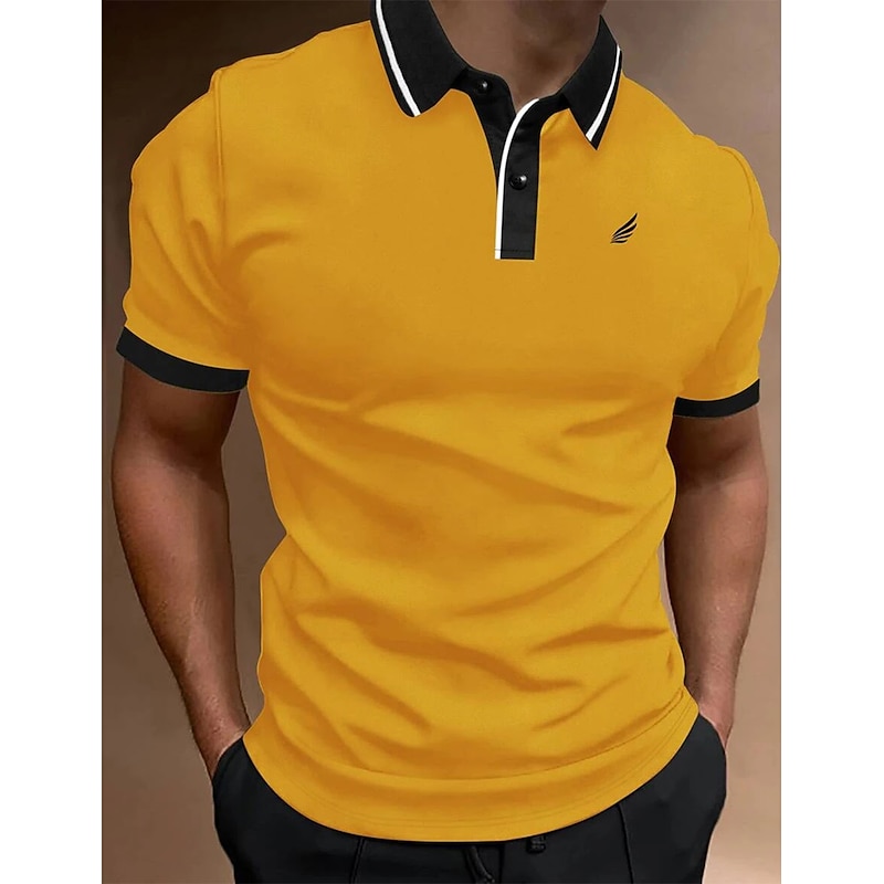 Men's Button Up Polos Polo Shirt Casual Holiday Lapel Short Sleeve Fashion Basic Plain Classic Summer Regular Fit Fire Red Black White Yellow Pink Dark Navy Button Up Polos3