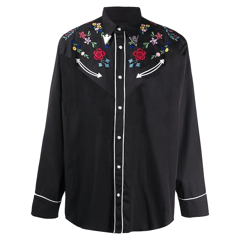 Men's Floral Graphic Prints Shirt Western Shirt Cowboy Shirt Long Sleeve Fashion Streetwear Designer Outdoor Daily Fall & Winter Turndown Print Button-Down Black Yellow Red4