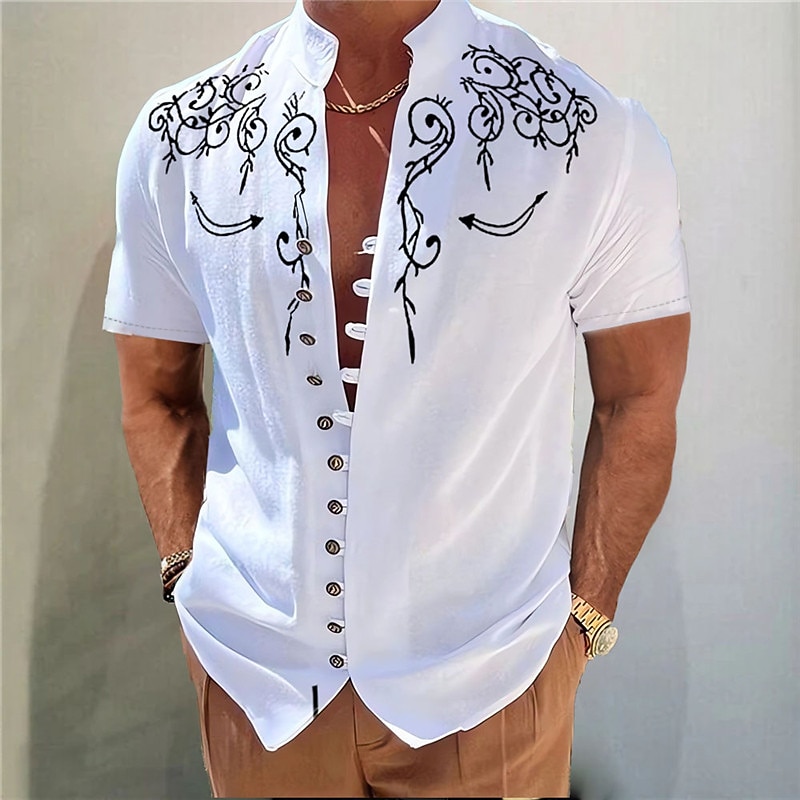 Men's Graphic Prints Shirt Western Shirt Cowboy Shirt Short Sleeve Fashion Streetwear Designer Outdoor Daily Spring & Summer Stand Collar Print Black Yellow Blue Purple