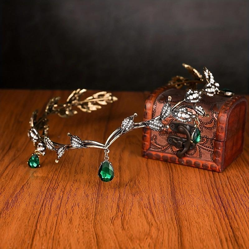 Women's Victorian Leaf Crown Tiara Retro Vintage Rococo Bridal Headdress Rhinestone Head for Wedding Hair Accessories4