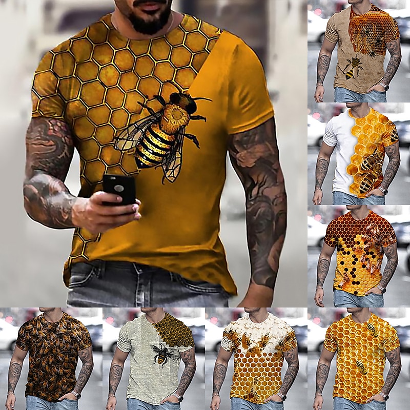 Men's Unisex Bee Graphic Prints Shirt T Shirt Tee Short Sleeve T shirt 3D Print Crew Neck Shirt Designer Casual Big and Tall Daily Holiday A B C Summer Clothing Apparel S M L XL XXL 3XL 4XL