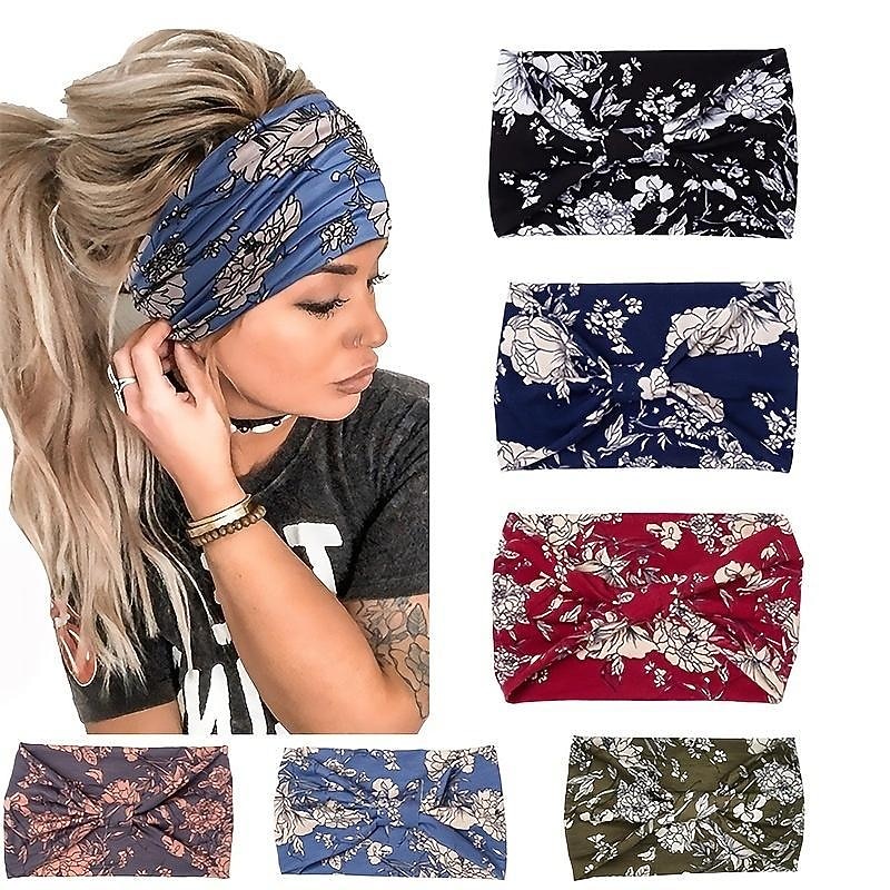 Boho Headbands Wide Knot Hair Scarf Floral Printed Hair Band Elastic Turban Thick Head Wrap Stretch Fabric Cotton Head Bands Thick Fashion Hair Accessories For Women2