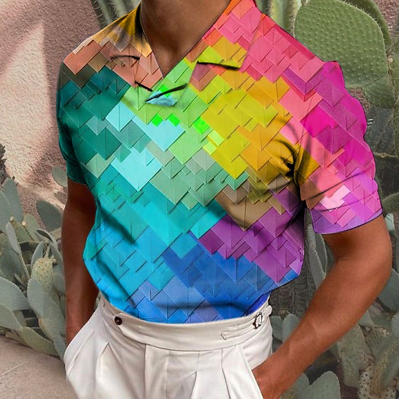 Men's Rainbow Striped Graphic Prints Polo Shirt Golf Shirt Short Sleeves Shirt Cuban Collar Outdoor Street A B C D E Print Clothing Apparel Fashion Designer Casual Breathable2