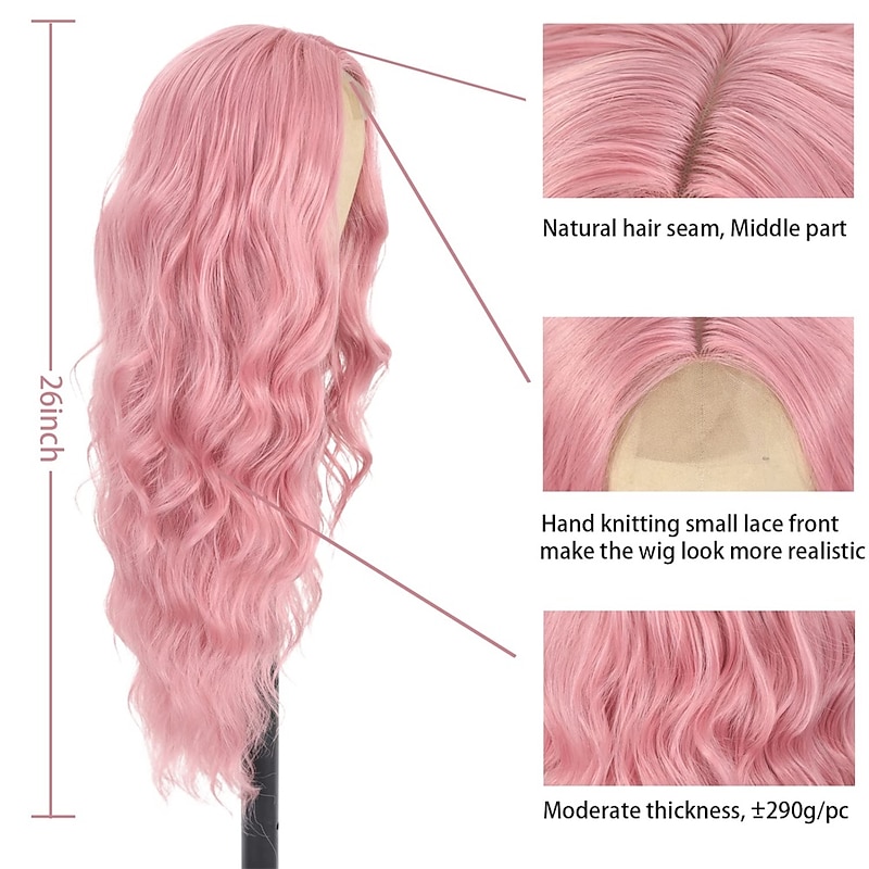 Pink Wig 26inch Long Wavy Wigs for Women Middle Part Curly Wig Natural Looking Heat Resistant Fiber Synthetic Wigs for Daily Use3