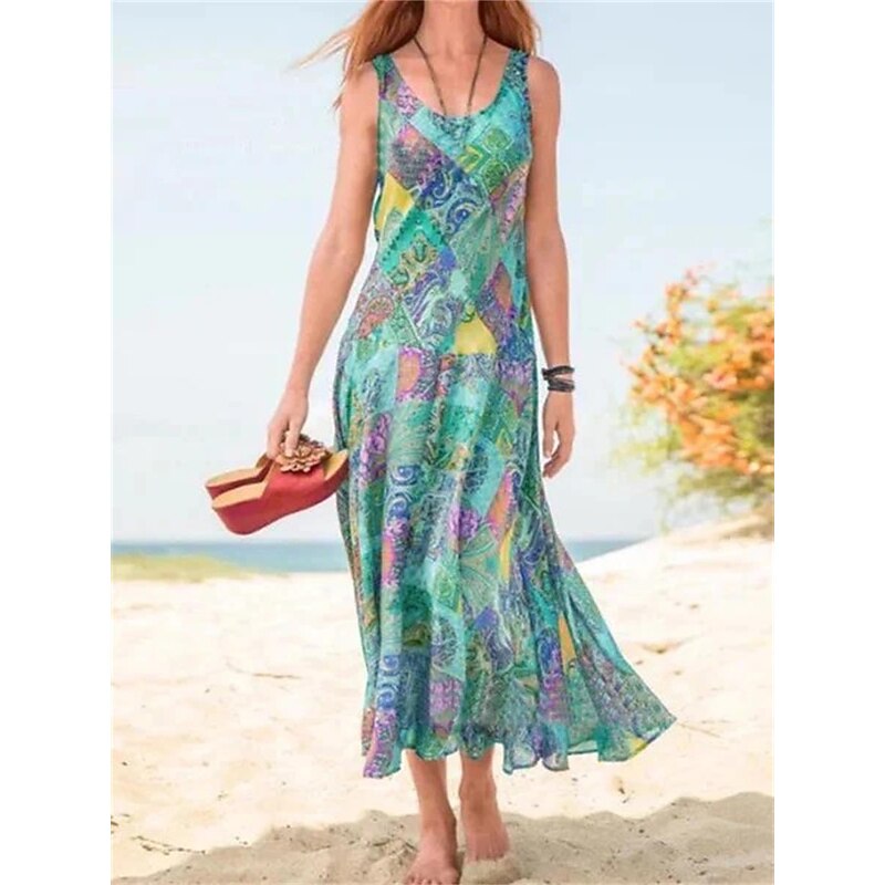 Women's Maxi long Dress Maxi Dress Casual Dress Tank Dress Summer Dress Boho Dress Bohemia Streetwear Casual Outdoor Vacation Going out Loose Fit Floral Sleeveless V Neck Red Blue Purple Green Summer2