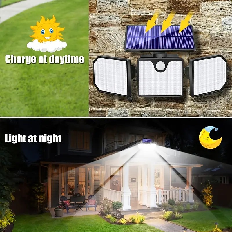 Solar Flood Lights 230LEDs LED Solar Motion Sensor Light 3 Adjustable Heads Outdoor Waterproof Security4