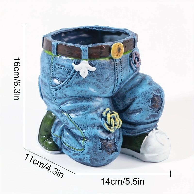 Funny Indoor And Outdoor Flower Pots Resin Denim Pants Ornaments Creative Flower Pot Decoration Crafts Retro Garden Decoration4