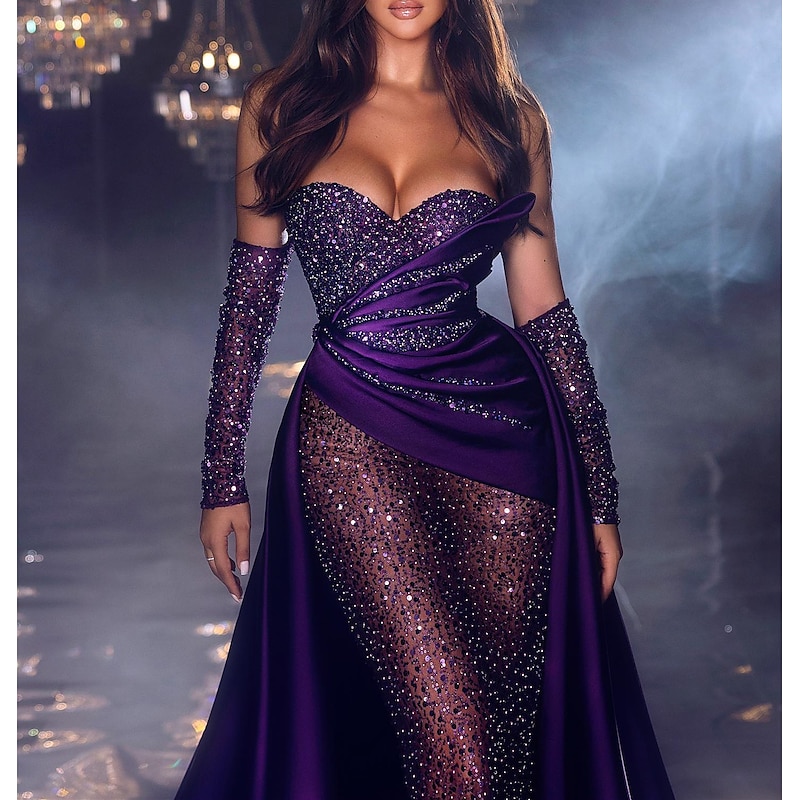 Mermaid Evening Gown Sequin Dress Formal Black Tie Gala Chapel Train Sleeveless Strapless Fall Wedding Reception with PearlsMasquerade Dress2