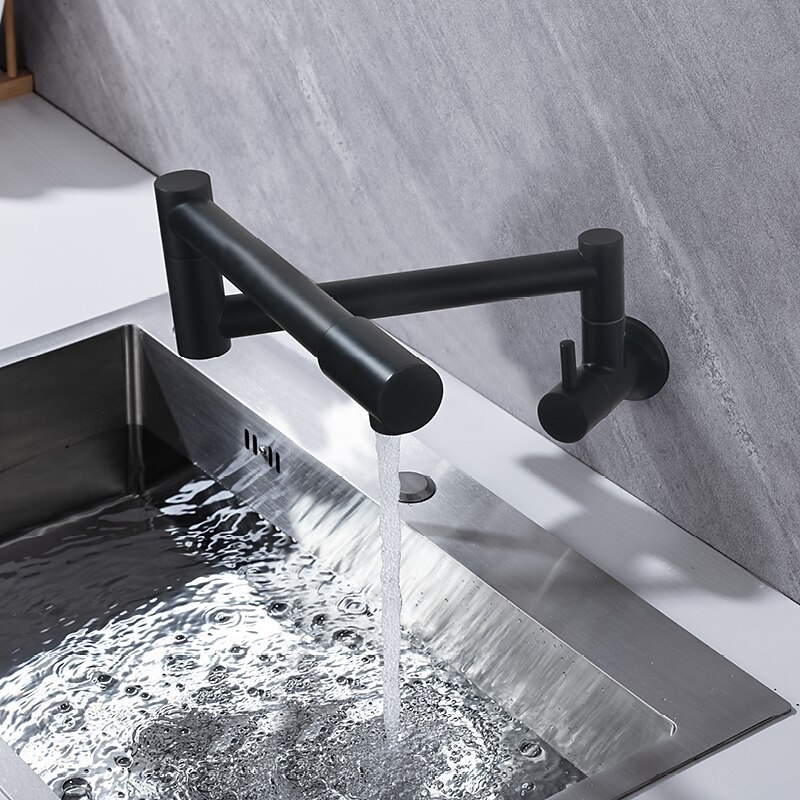 Pot Filler Kitchen Faucet Only Cold Water Stainless Steel, Brushed Black Foldable Sink Wall Mount Folding Fill Pot Kitchen Tap2