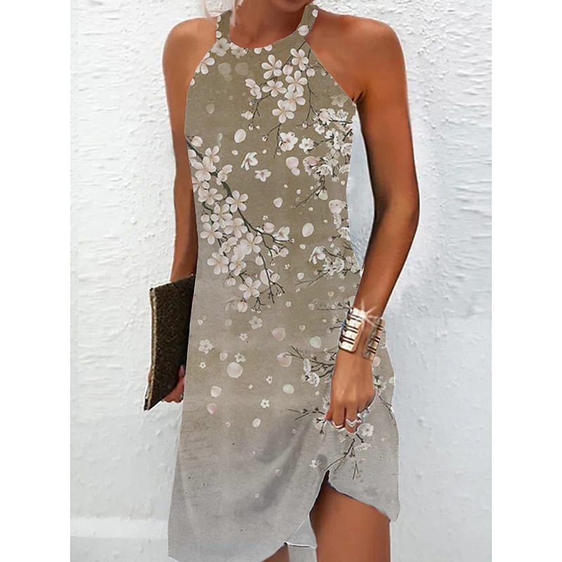 Women's Mini Dress Petite Dress Sundress Summer Dress Slip Dress Active Fashion Streetwear Outdoor Vacation Daily Regular Fit Ombre Floral Marble Sleeveless Halter Neck Navy Blue Blue