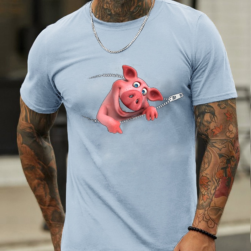 Men's Animal Graphic Prints Pig T Shirt Graphic Tee 100% Cotton Short Sleeve Graphic Shirt Black Navy Blue Blue Comfortable Tee Outdoor Street Fashion Designer Clothing3