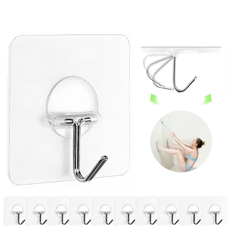 Adhesive Hooks for Hanging Heavy Duty Wall Hooks Self Adhesive Towel Coat Hooks Waterproof Transparent Hooks for Bathroom Shower Kitchen Keys Door Outdoor Home Improvement Utility Hook