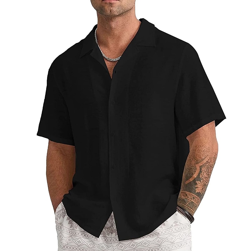 Men's Shirt Summer Shirt Casual Shirt Button Up Shirt Black White khaki Short Sleeve Plain Camp Collar Vacation Daily Clothing Apparel Fashion Casual Comfortable3