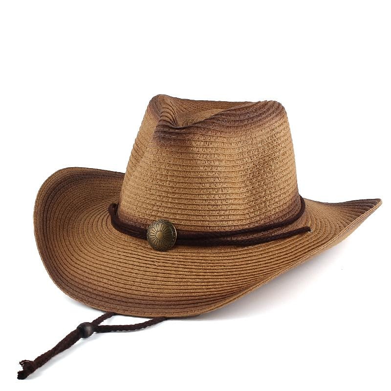 Woven Straw Cowboy Hat w/Hat Band Wide Brim West Cowboy Cowgirl Hat Men's Women's Costume Vintage Cosplay Holiday Vacation Hat4