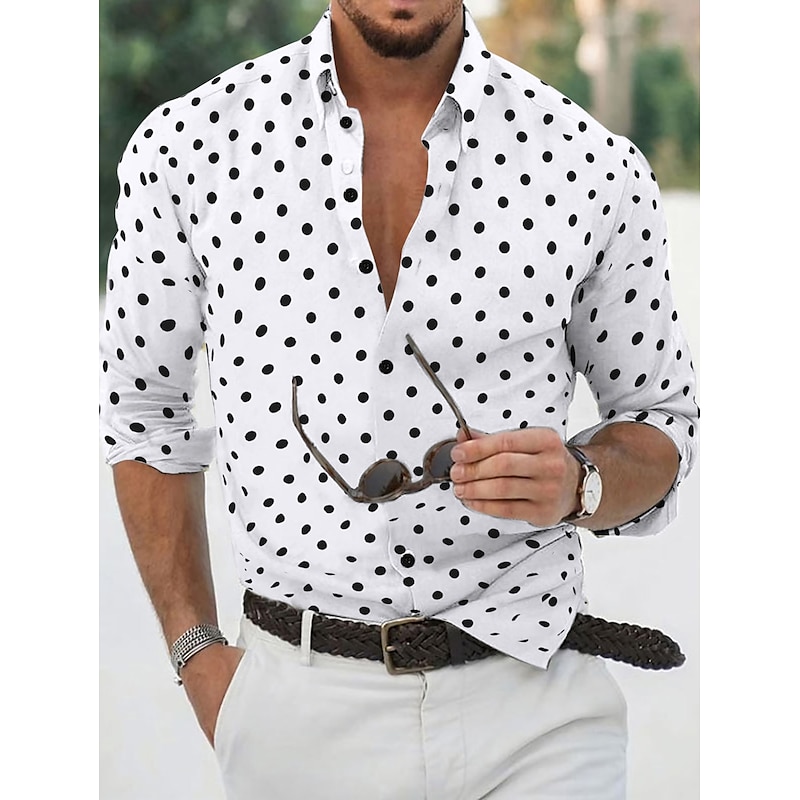 Men's Shirt Summer Shirt Casual Shirt Button Up Shirt Black White Pink Blue Long Sleeve Polka Dot Lapel Vacation Daily Clothing Apparel Fashion Casual Comfortable