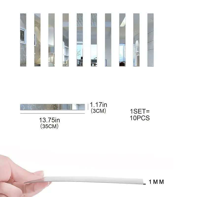Cool Wallpapers Wall Mural 1pc Wallpaper Border Silver Striped Mirror Stickers - Self Adhesive Wall Decals for Bedroom Decoration (5x20cm/2''x8'')2