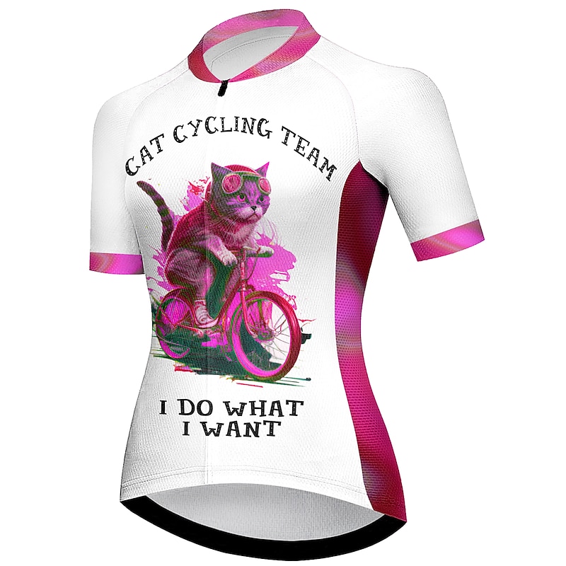 Women's Cycling Jersey Cat Funny Short Sleeve Bike Jersey Top with 3 Rear Pockets Mountain Bike MTB Road Bike Cycling Quick Dry Reflective Strips Back Pocket Moisture Wicking Sports Red Blue Rose Red3