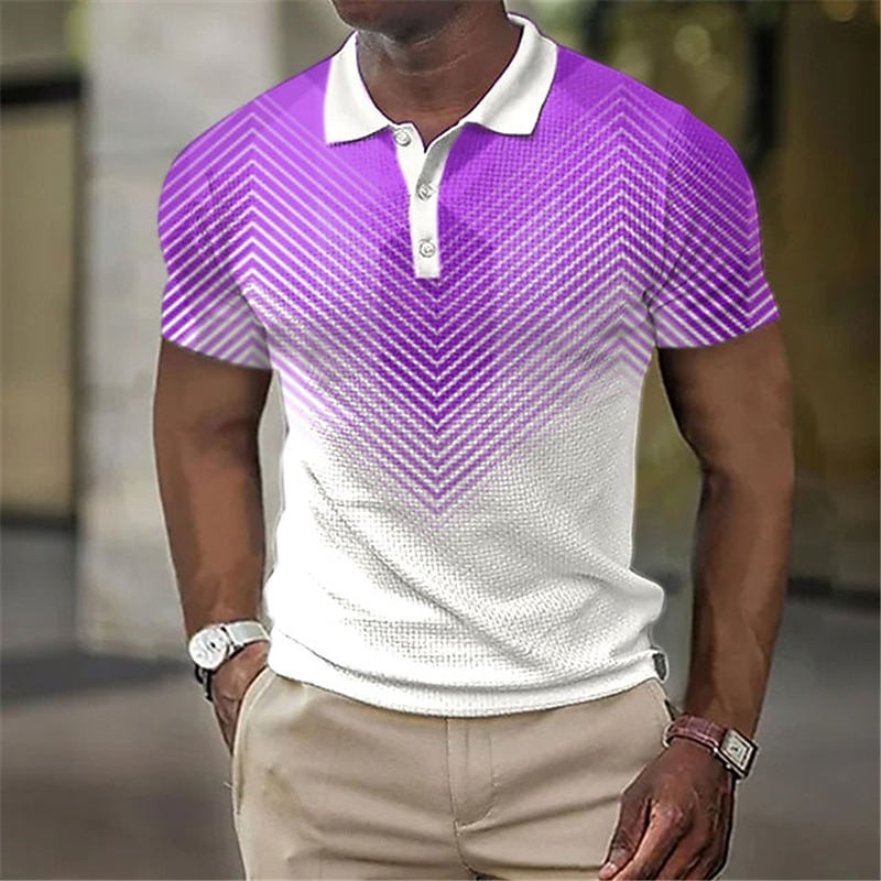 Men's Geometric Waffle Polo Shirts Golf Shirt Short Sleeve Polo Shirts Collared Shirts Business Casual WorkWear Formal Wear Festival Wear Buttons 3D Print Blue-Green White Pink4
