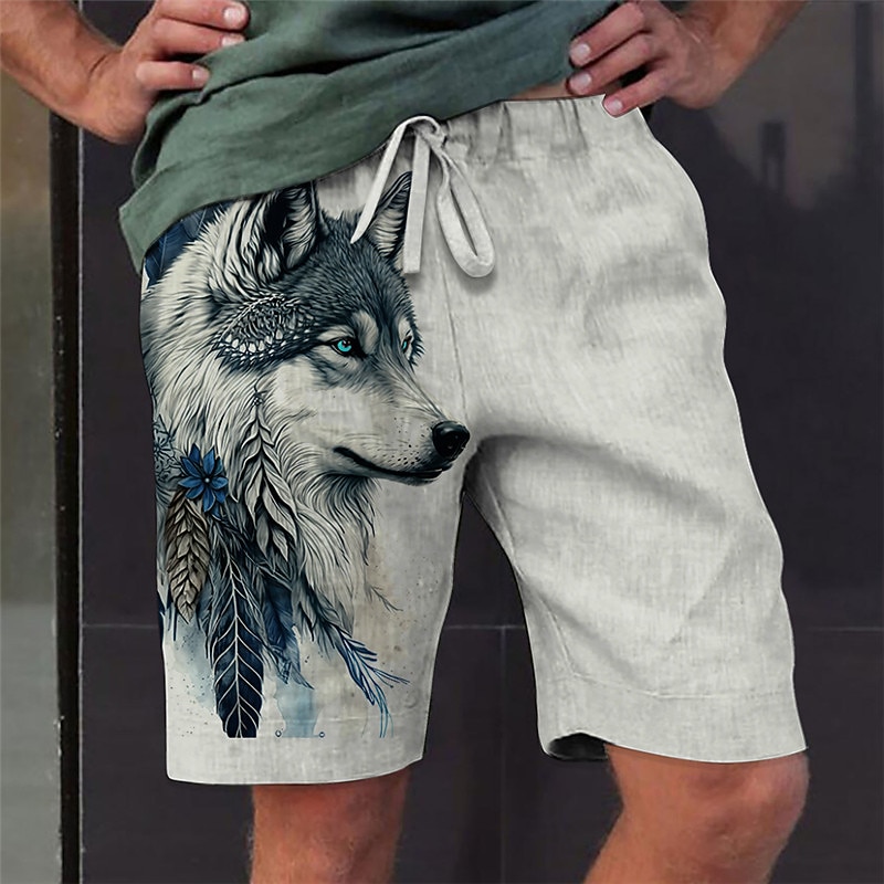 Men's Graphic Animal Wolf Shorts Summer Shorts Beach Shorts Mid Waist Streetwear Hawaiian Designer Casual Daily Holiday Drawstring Elastic Waist 3D Print Designer Clothing Apparel