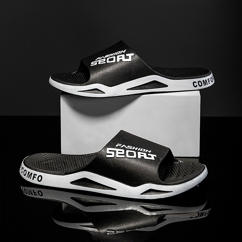 Men's Sporty Slide Sandals | Lightweight Slip-On Comfort Slippers for Casual Wear, Poolside, or Beach – Breathable Open-Toe Design with Fashion Letter Print4