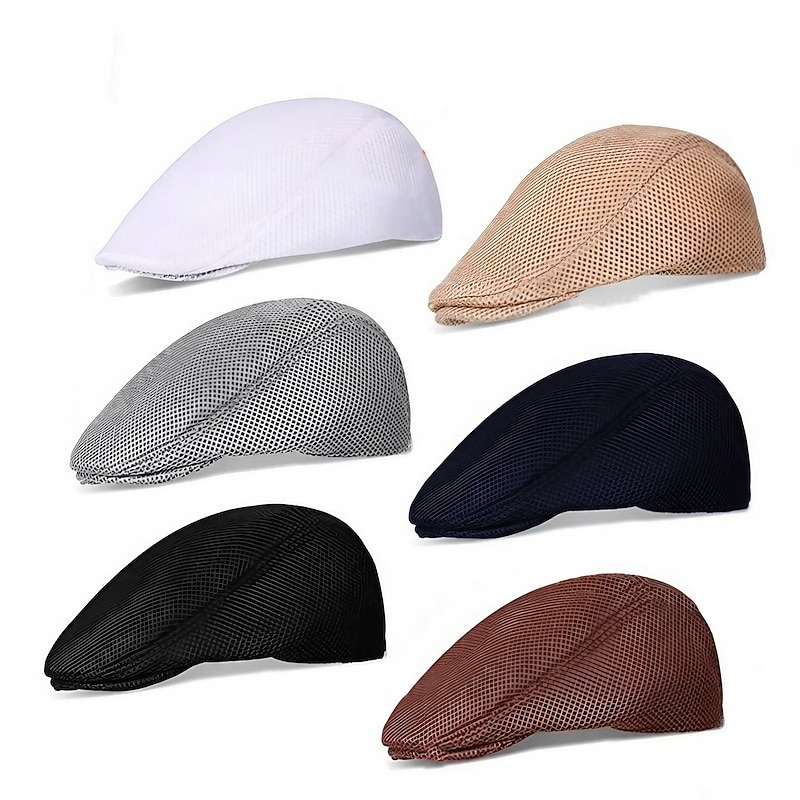 Men's Flat Cap Black White Cotton Mesh Streetwear Stylish 1920s Fashion Outdoor Daily Going out Plain Breathability