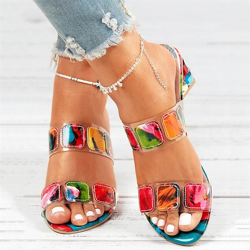 Women's Colorful Gem-Embellished Transparent Block Heels – Trendy Open-Toe Sandals for Summer Parties and Casual Outfits3