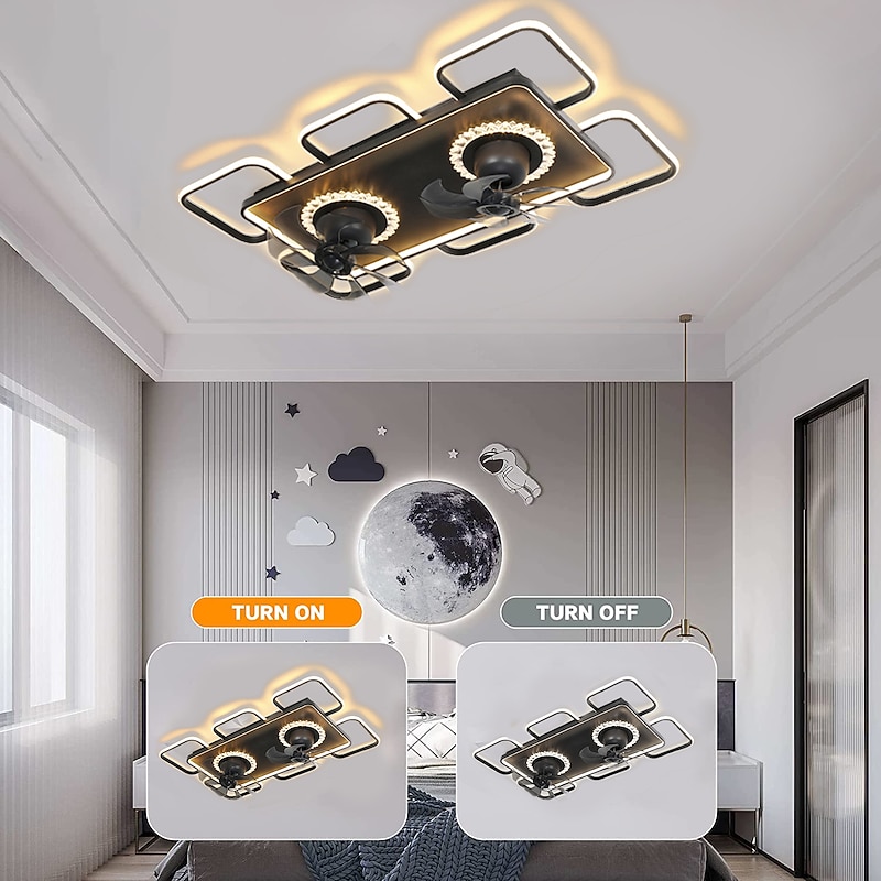 Ceiling Fan with Light App & Remote Control 101cm Dimmable 6 Wind Speeds Sputnik Design Projection Modern Ceiling Fan for Bedroom, Living Room, Small Room 110-240V3