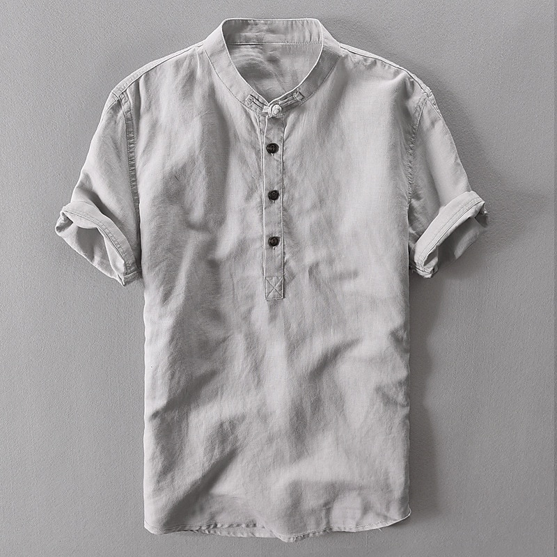 Men's Band Collar Shirt Popover Shirt Summer Shirt Beach Wear Casual Shirt Plain Outdoor Holiday White Blue Green Gray Short Sleeve Henley Spring & Summer Clothing Apparel 7