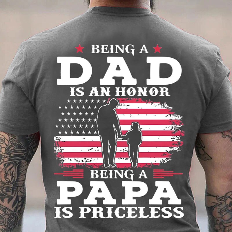 Mens Graphic T-Shirt: Dad Honor, Papa Priceless - American Flag Family Design Tee2