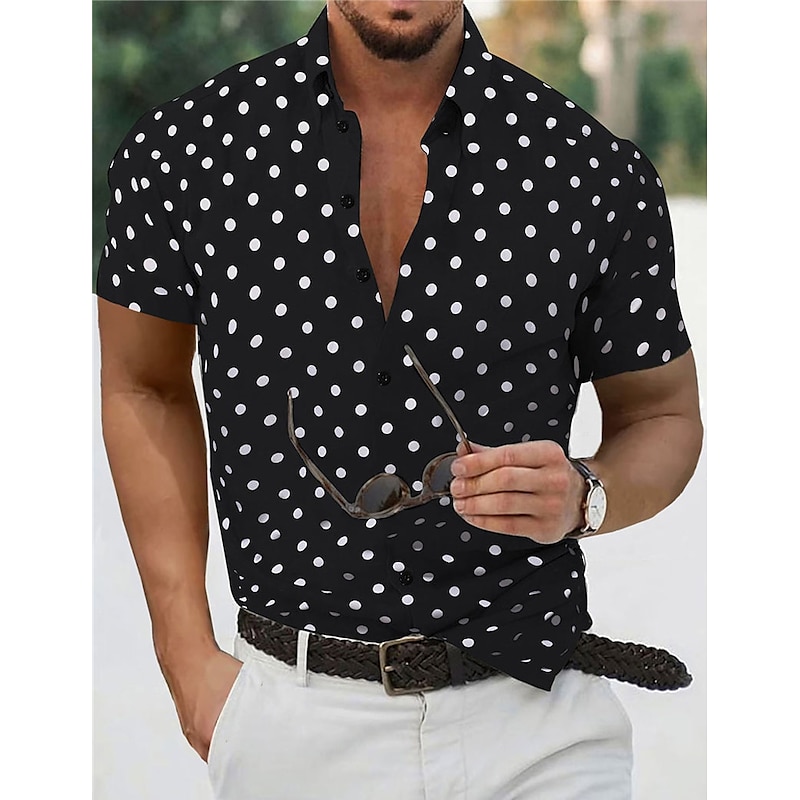 Men's Shirt Summer Shirt Casual Shirt Beach Shirt Button Up Shirt Black White Red Green Short Sleeve Polka Dot Lapel Vacation Daily Clothing Apparel Fashion Casual Comfortable