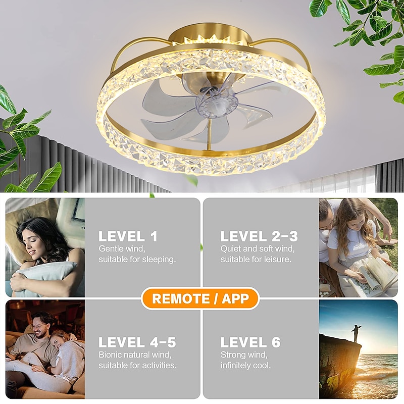 Ceiling Fan with Light Dimmable Circle Design Crystal 50cm 6 Wind Speeds Modern Ceiling Fan for Bedroom, Living Room App & Remote Control 110-240V4