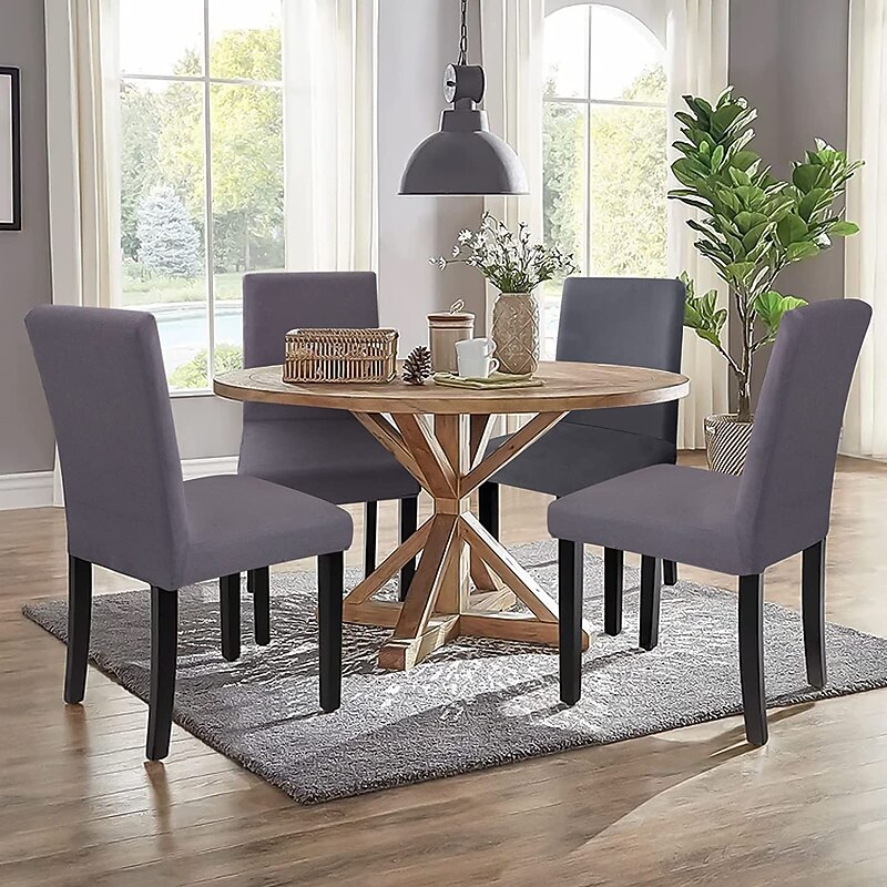 Dining Chair Cover Burgundy Stretch Chair Seat Slipcover Elastic Chair Protector For Dining Party Hotel Wedding Soft Washable 10