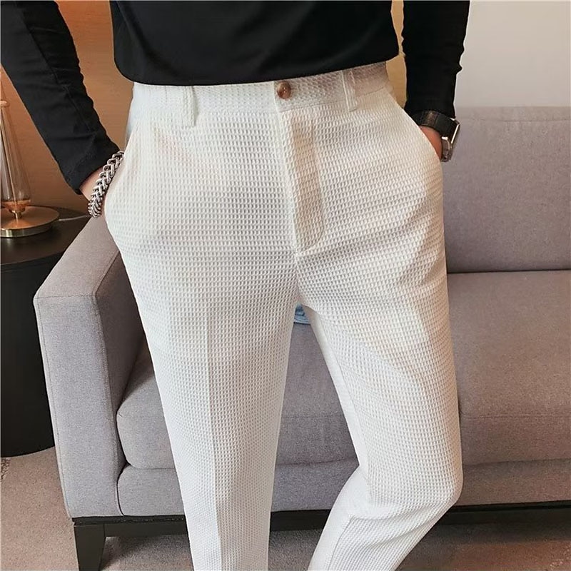 Men's Waffle Graduation Dress Pants Trousers Suit Pants Pocket Plain Comfort Breathable Outdoor Daily Going out Fashion Casual Black White3