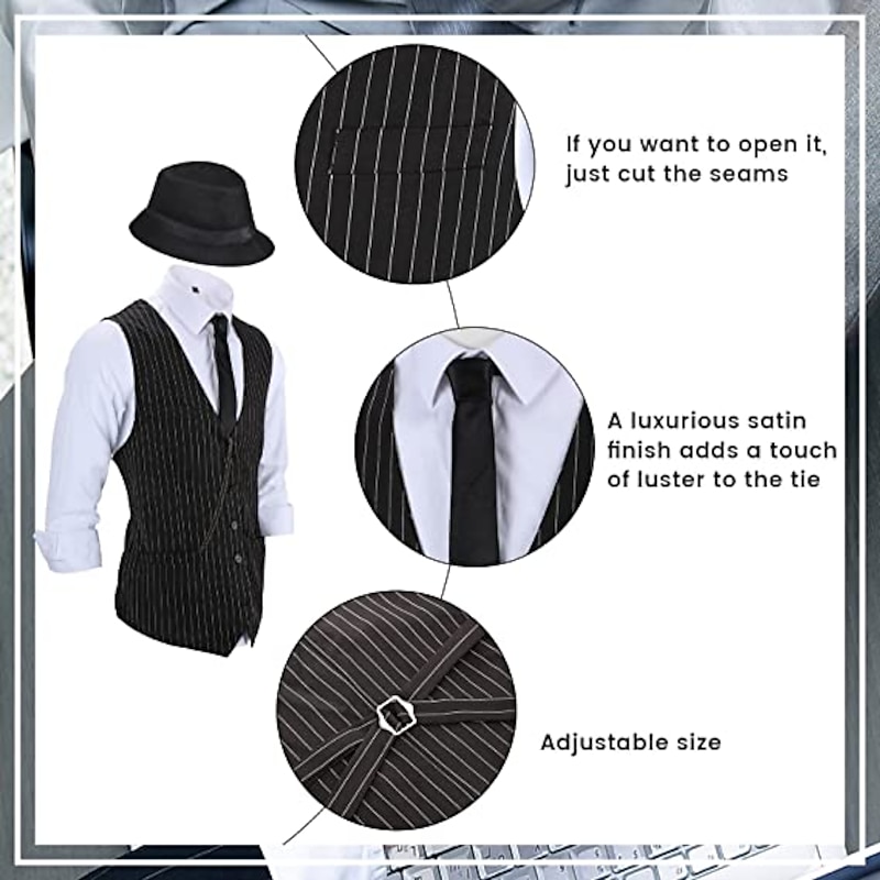 Retro Vintage Roaring 20s 1920s Outfits Vest Waistcoat The Great Gatsby Gentleman Fashion Fancy Dress Men's Christmas Halloween Carnival Prom Bachelorette Party Festival Adults' Cravat Vest Hat All2