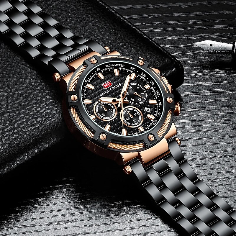 MINI FOCUS Chronograph Multifunction Quartz Mens Watches Luxury Stainless Strap Business Male Clock Waterproof relogio masculino4