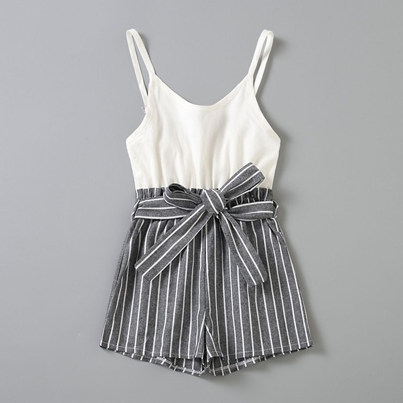 Mommy and Me Jumpsuits Stripe Outdoor Backless Gray Sleeveless Mini Vacation Matching Outfits2