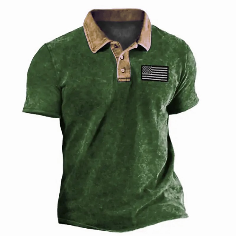 Men's American Flag Veterans Polo Shirts Golf Shirt Short Sleeve Polo Shirts Collared Shirts Casual Streetwear Vacation Wear Party Outfits Buttons 3D Print Blue Purple Green4