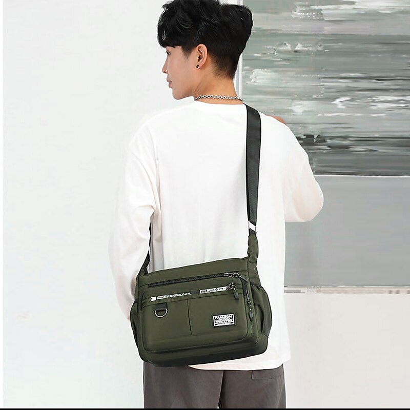 Men's Crossbody Bag Shoulder Bag Messenger Bag Nylon Outdoor Daily Zipper Adjustable Large Capacity Waterproof Solid Color Letter Black Deep Blue Army Green3